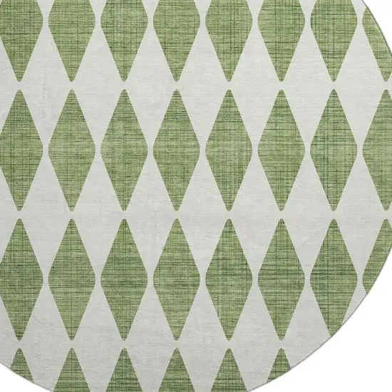 8' Green And Ivory Diamond Washable Round Rug With UV Protection Photo 3