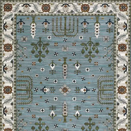 8' Green And Ivory Floral Runner Rug With Fringe Photo 5