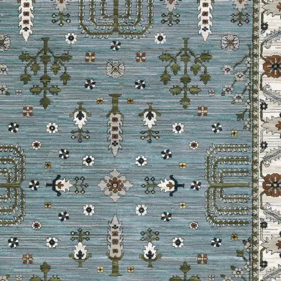 8' Green And Ivory Floral Runner Rug With Fringe Photo 4