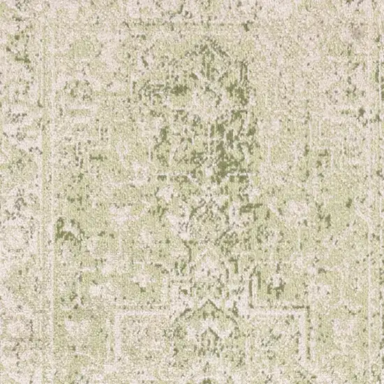 10' Green And Ivory Floral Runner Rug Photo 9