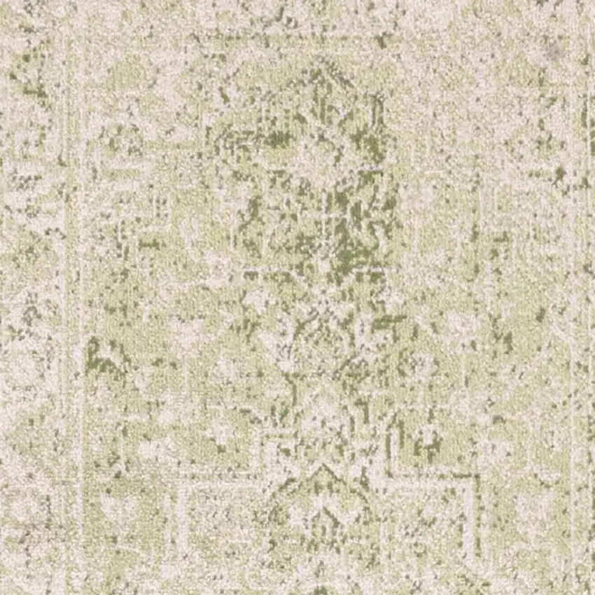 10' Green And Ivory Floral Runner Rug Photo 9