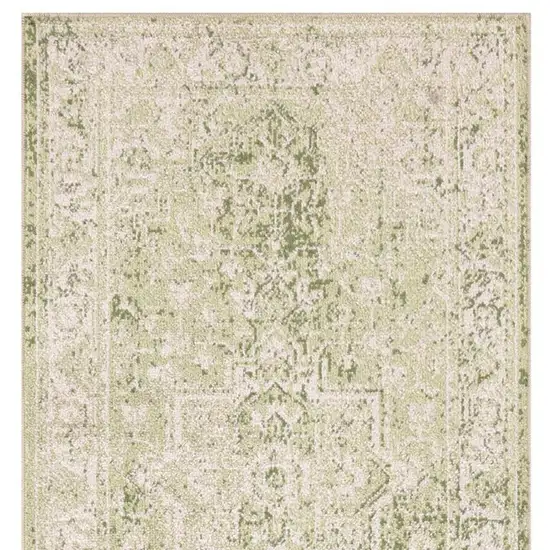 10' Green And Ivory Floral Runner Rug Photo 4