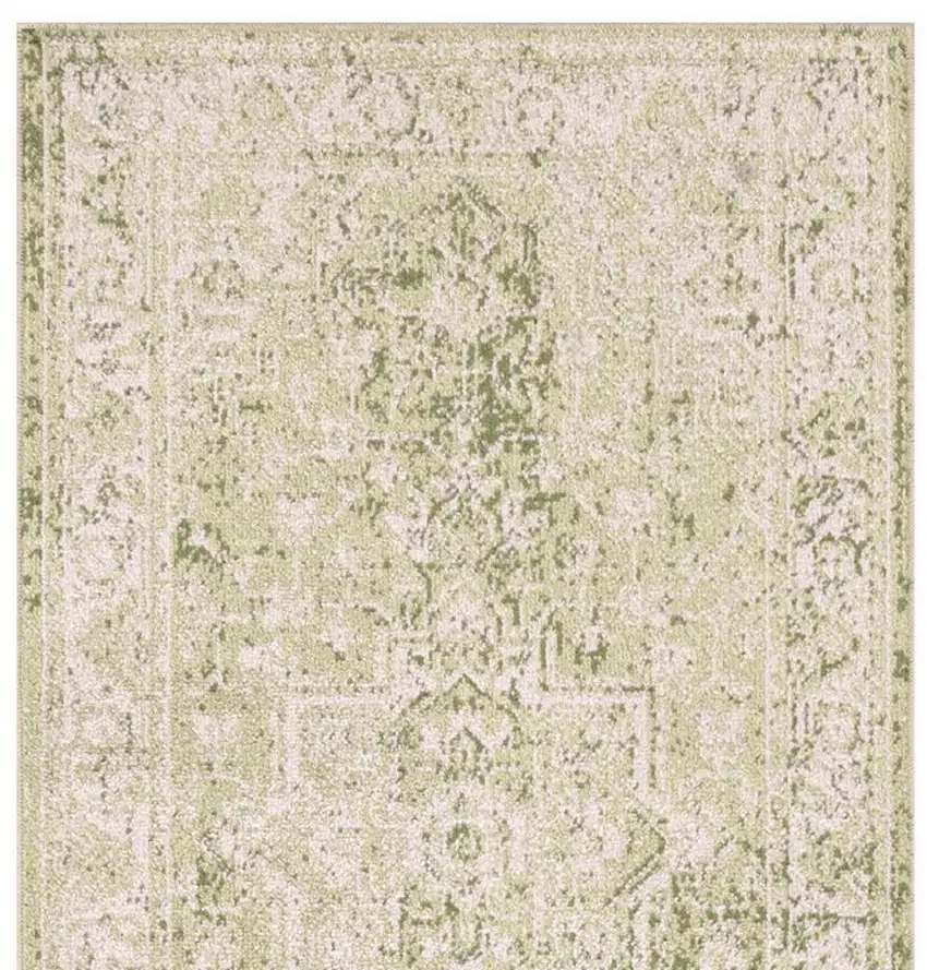 10' Green And Ivory Floral Runner Rug Photo 4