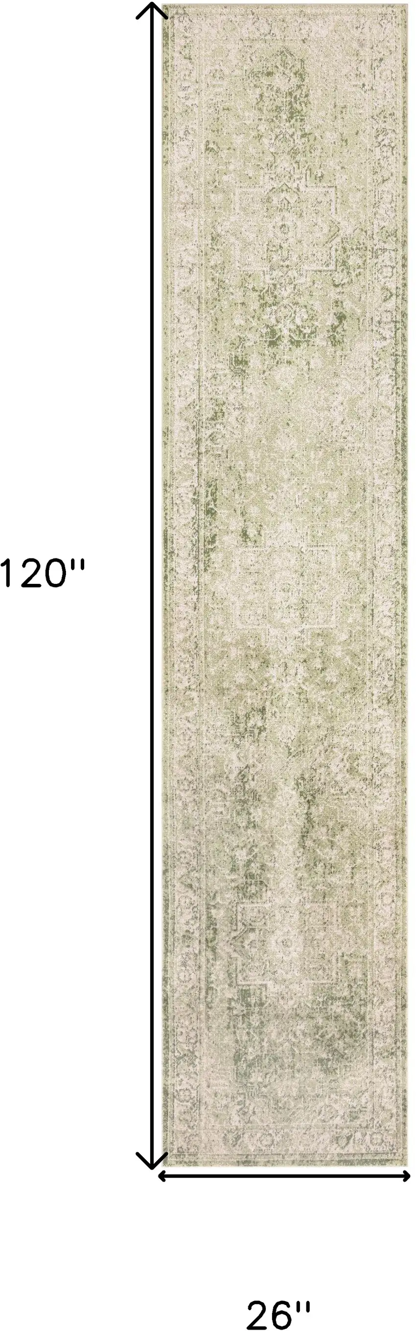 10' Green And Ivory Floral Runner Rug Photo 3
