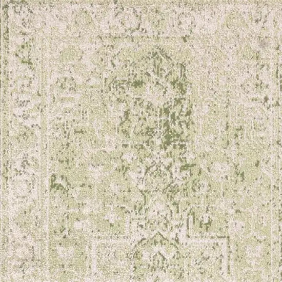 10' Green And Ivory Floral Runner Rug Photo 3