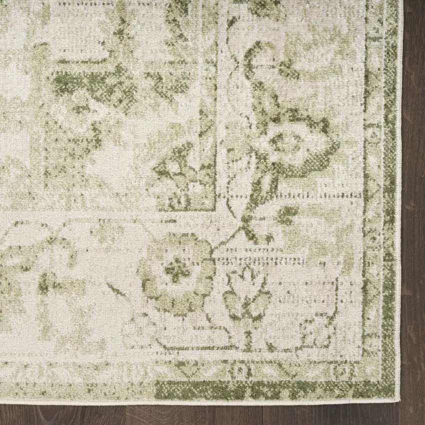 10' Green And Ivory Floral Runner Rug Photo 8