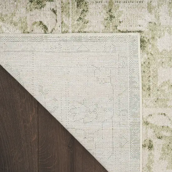 8' Green And Ivory Floral Runner Rug Photo 9