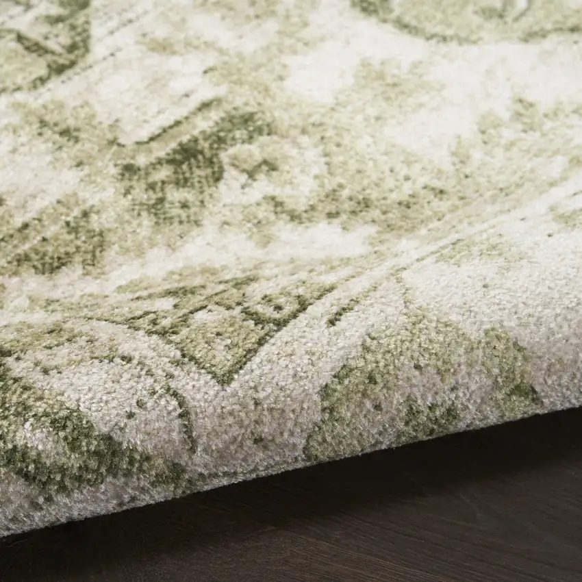 8' Green And Ivory Floral Runner Rug Photo 7