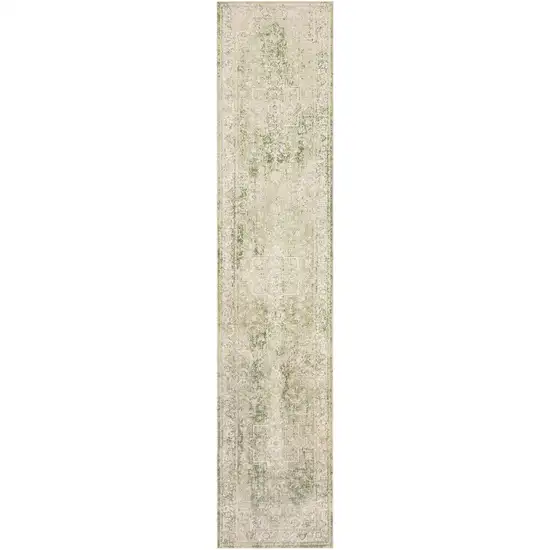 8' Green And Ivory Floral Runner Rug Photo 2