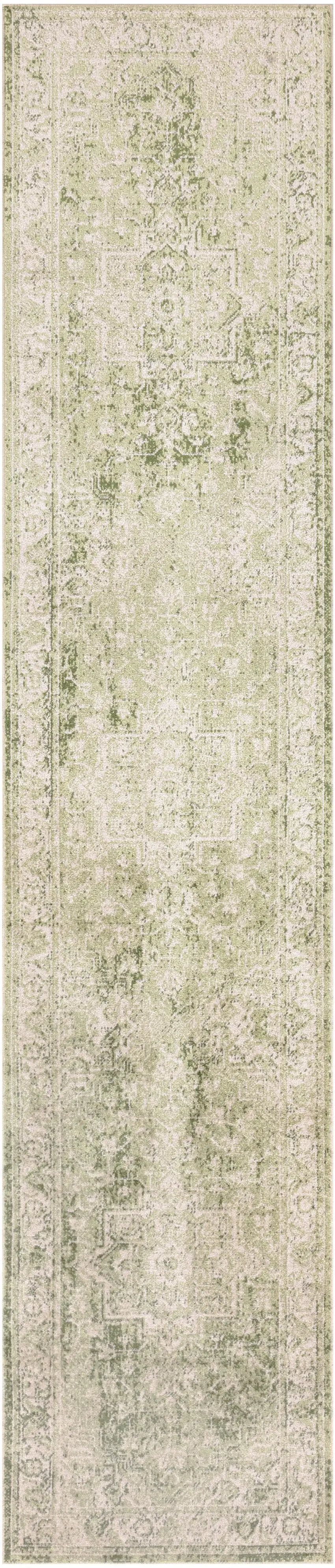 8' Green And Ivory Floral Runner Rug Photo 2