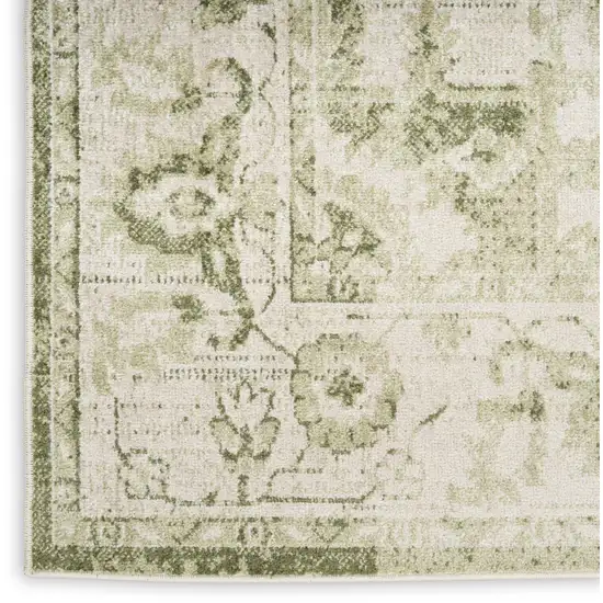 8' Green And Ivory Floral Runner Rug Photo 8