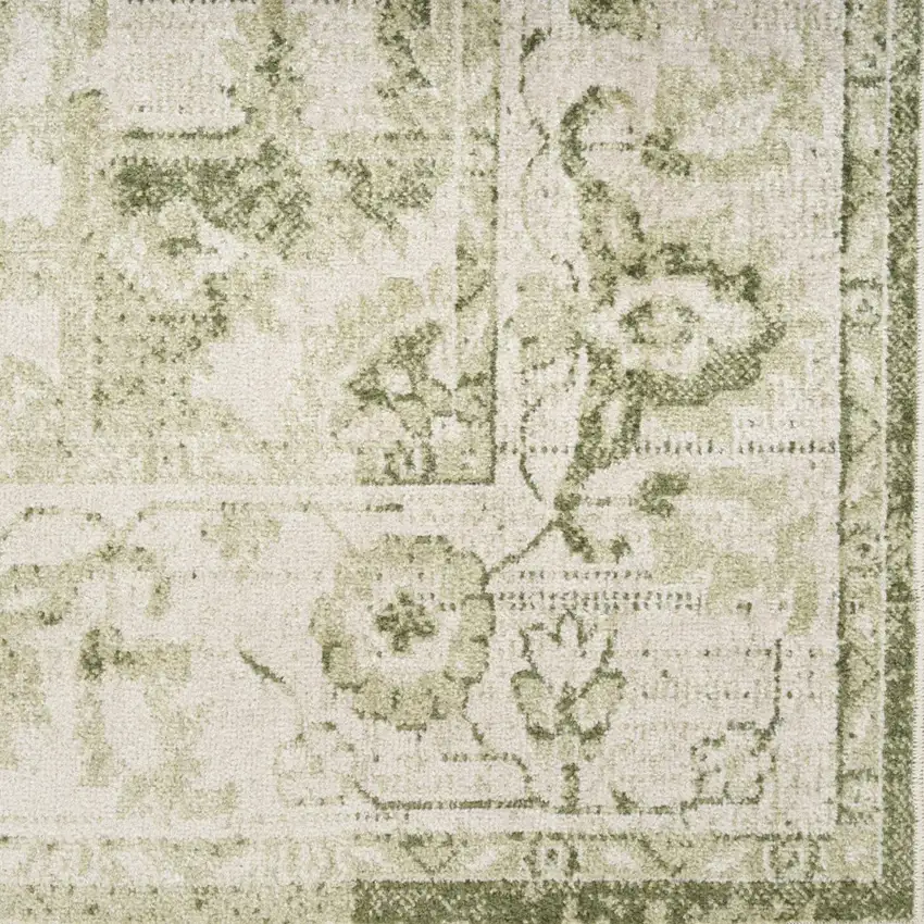 8' Green And Ivory Floral Runner Rug Photo 8