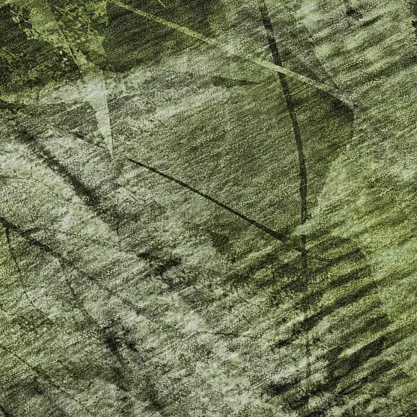 8' Green And Ivory Floral Washable Round Rug With UV Protection Photo 9