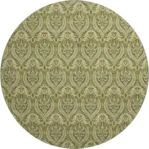 Photo of 8' Green And Ivory Floral Washable Round Rug With UV Protection