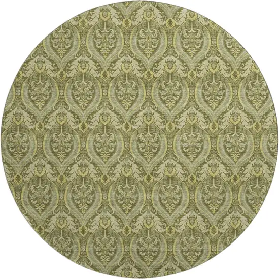 8' Green And Ivory Floral Washable Round Rug With UV Protection Photo 1