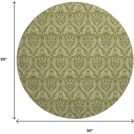 8' Green And Ivory Floral Washable Round Rug With UV Protection Photo 9
