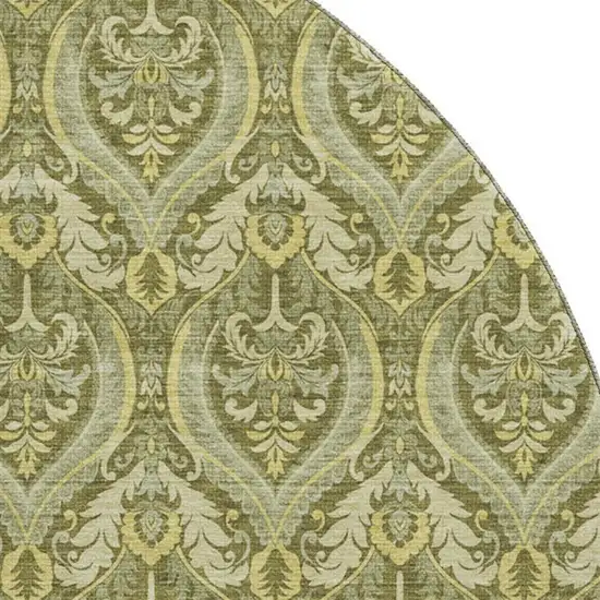 8' Green And Ivory Floral Washable Round Rug With UV Protection Photo 3