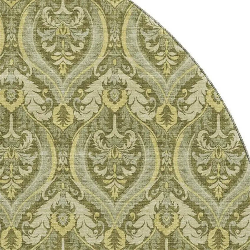 8' Green And Ivory Floral Washable Round Rug With UV Protection Photo 3