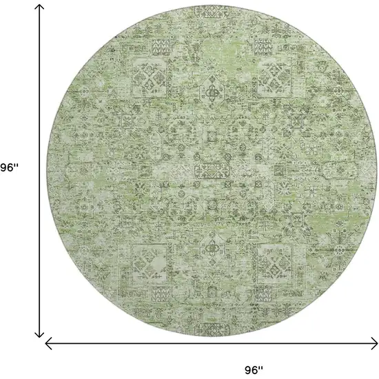 8' Green And Ivory Floral Washable Round Rug With UV Protection Photo 3
