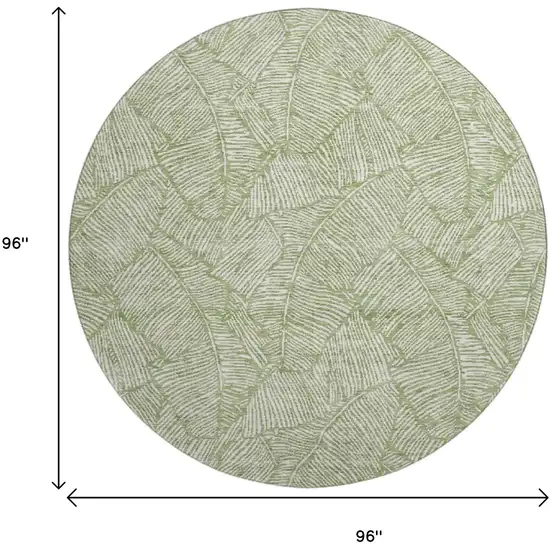 8' Green And Ivory Floral Washable Round Rug With UV Protection Photo 3