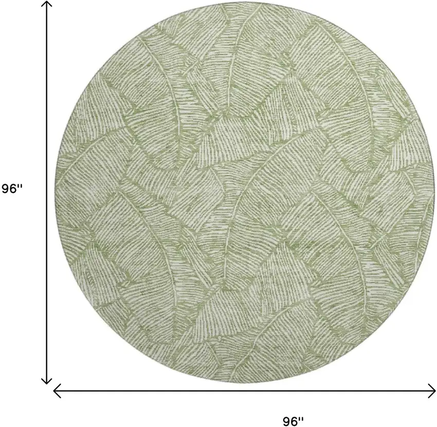 8' Green And Ivory Floral Washable Round Rug With UV Protection Photo 3