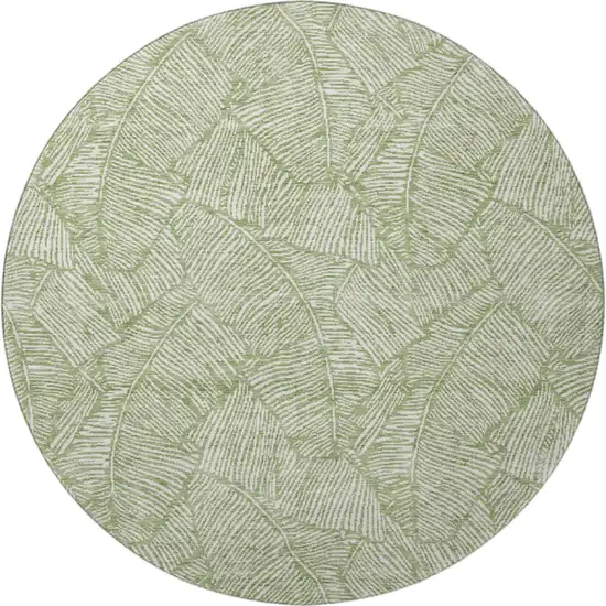 8' Green And Ivory Floral Washable Round Rug With UV Protection Photo 4
