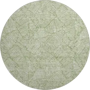 Photo of 8' Green And Ivory Floral Washable Round Rug With UV Protection