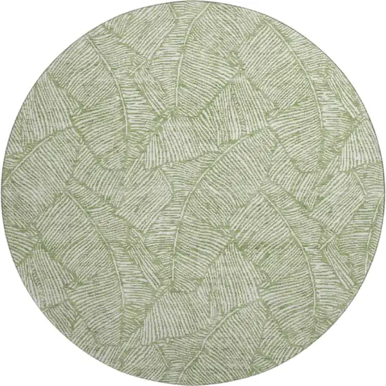 8' Green And Ivory Floral Washable Round Rug With UV Protection Photo 1