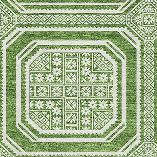 8' Green And Ivory Geometric Washable Area Rug With UV Protection Photo 3