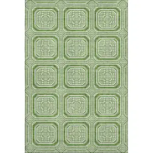 Photo of 8' Green And Ivory Geometric Washable Area Rug With UV Protection