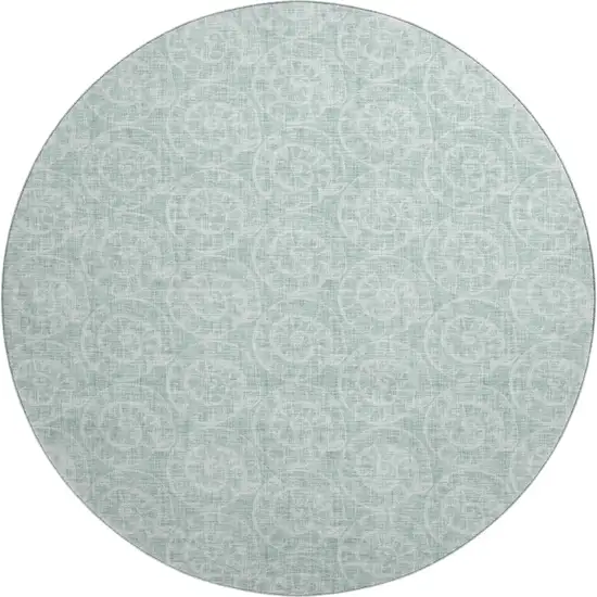 8' Green And Ivory Geometric Washable Round Rug With UV Protection Photo 1