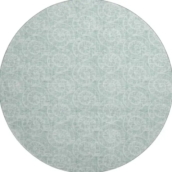 8' Green And Ivory Geometric Washable Round Rug With UV Protection Photo 3
