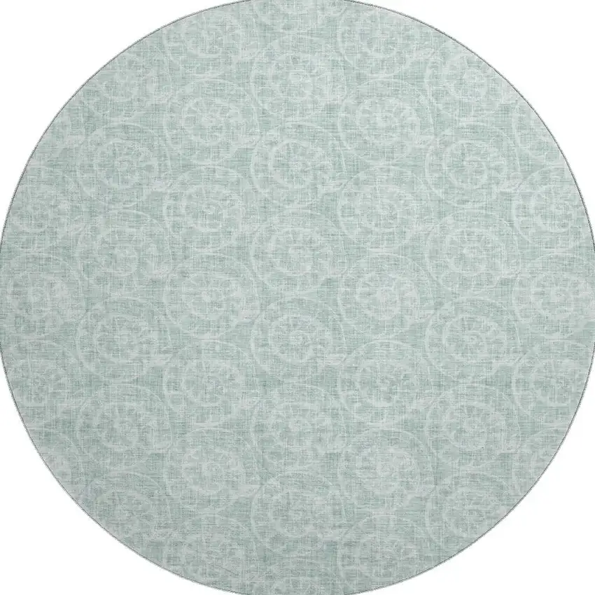 8' Green And Ivory Geometric Washable Round Rug With UV Protection Photo 3