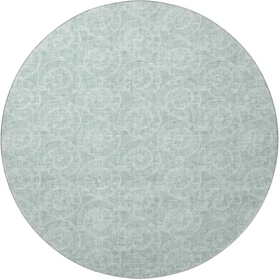8' Green And Ivory Geometric Washable Round Rug With UV Protection Photo 4