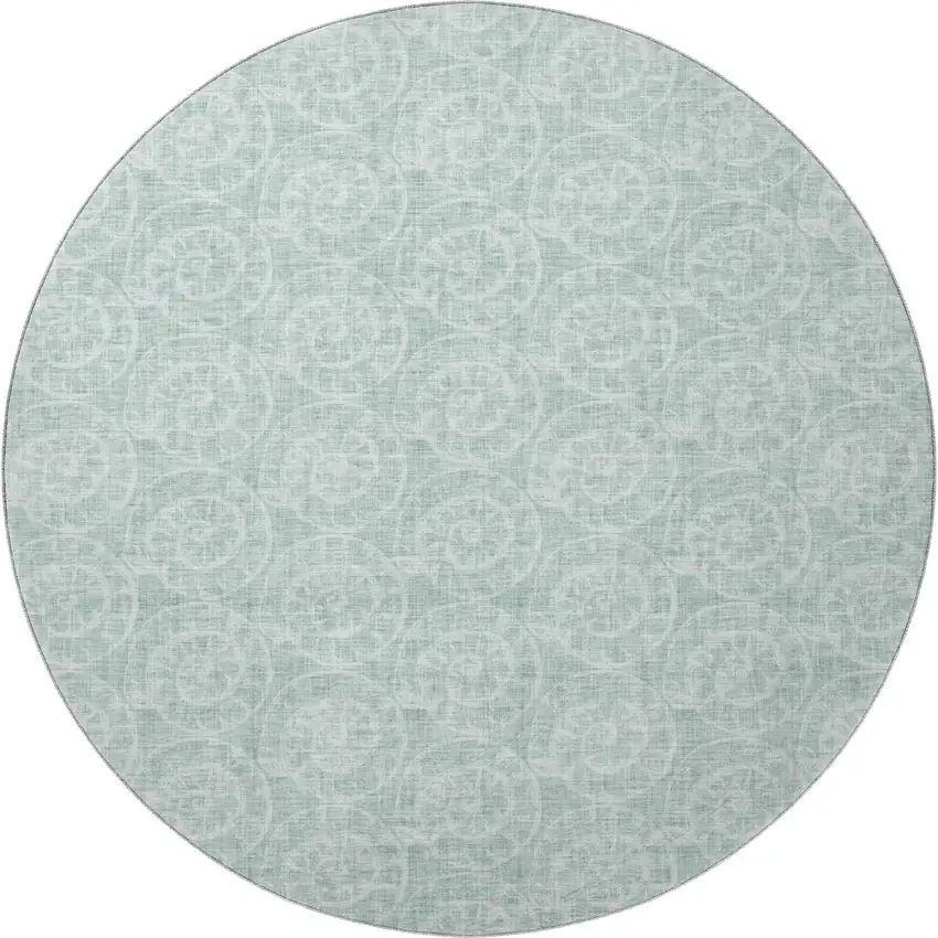 8' Green And Ivory Geometric Washable Round Rug With UV Protection Photo 4