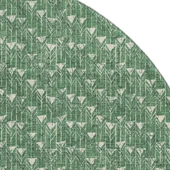 8' Green And Ivory Geometric Washable Round Rug With UV Protection Photo 3