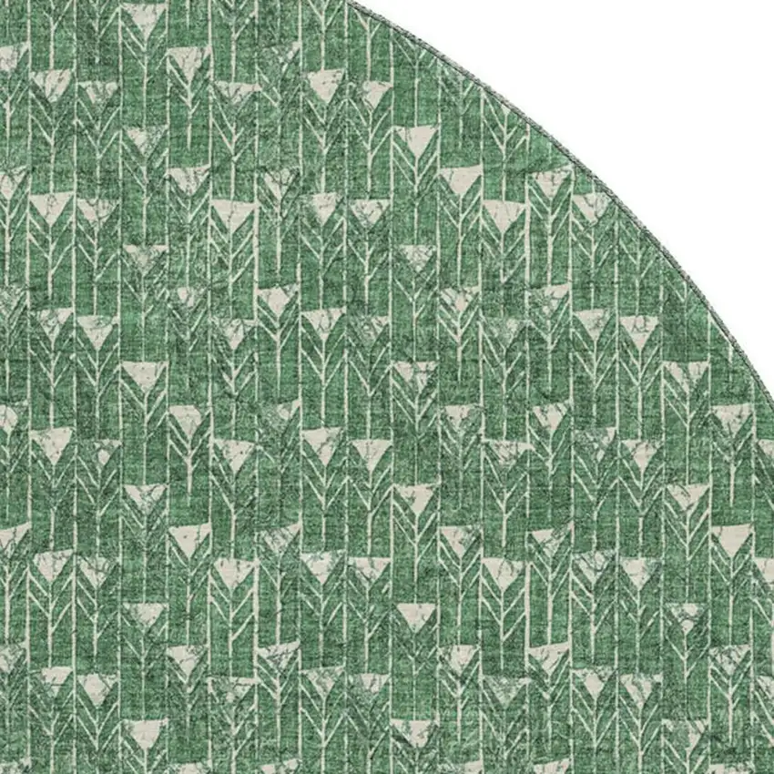 8' Green And Ivory Geometric Washable Round Rug With UV Protection Photo 3