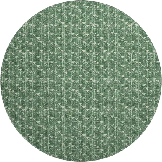 8' Green And Ivory Geometric Washable Round Rug With UV Protection Photo 1
