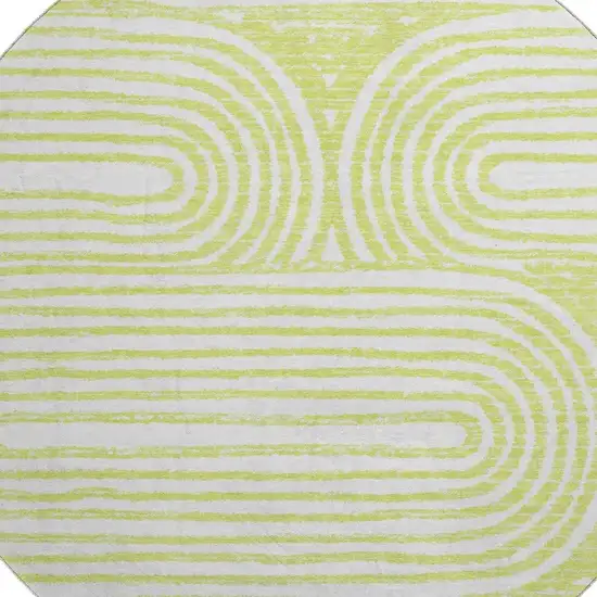 8' Green And Ivory Geometric Washable Round Rug With UV Protection Photo 3