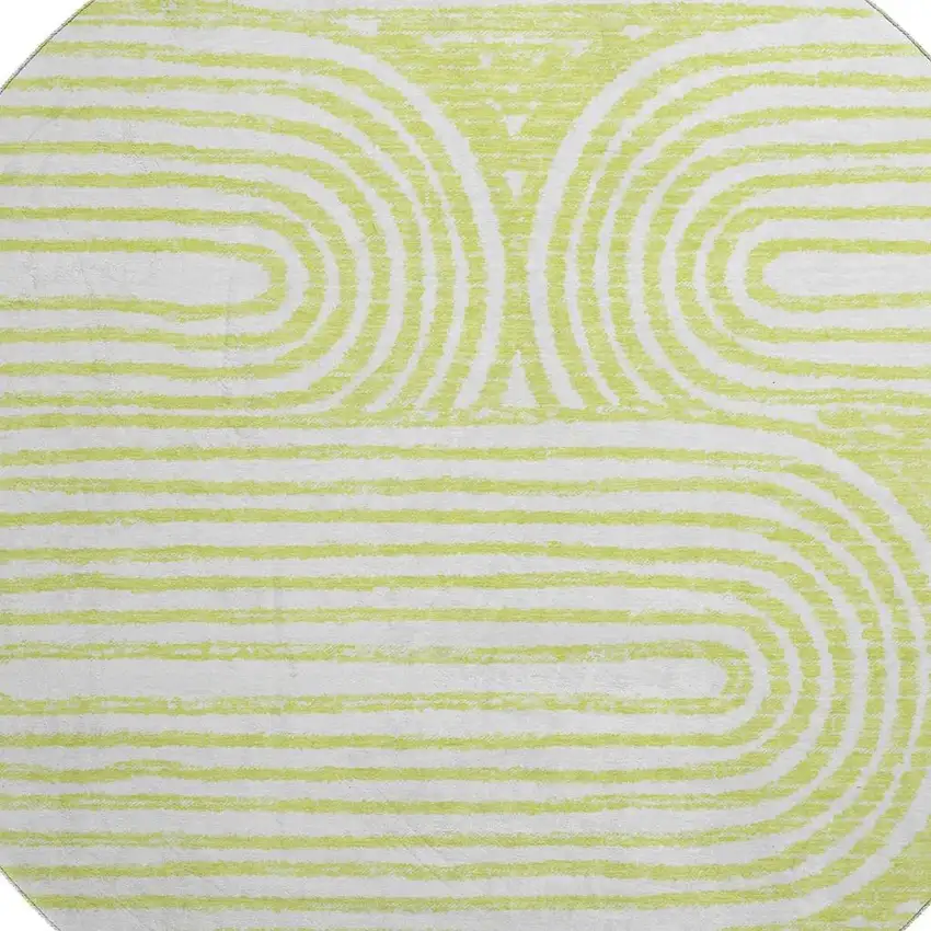 8' Green And Ivory Geometric Washable Round Rug With UV Protection Photo 3