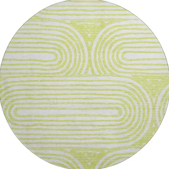 8' Green And Ivory Geometric Washable Round Rug With UV Protection Photo 4