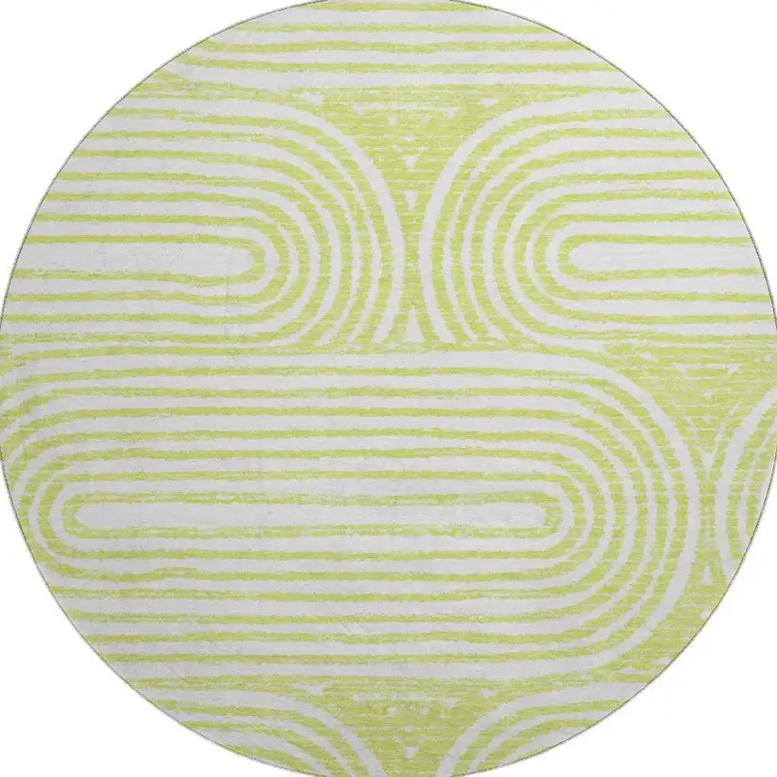 8' Green And Ivory Geometric Washable Round Rug With UV Protection Photo 4