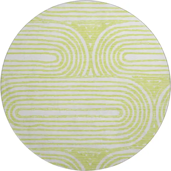 8' Green And Ivory Geometric Washable Round Rug With UV Protection Photo 1