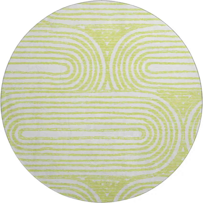 8' Green And Ivory Geometric Washable Round Rug With UV Protection Photo 1