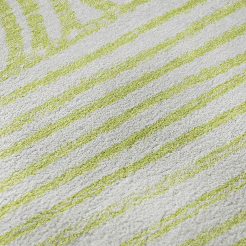 8' Green And Ivory Geometric Washable Round Rug With UV Protection Photo 9