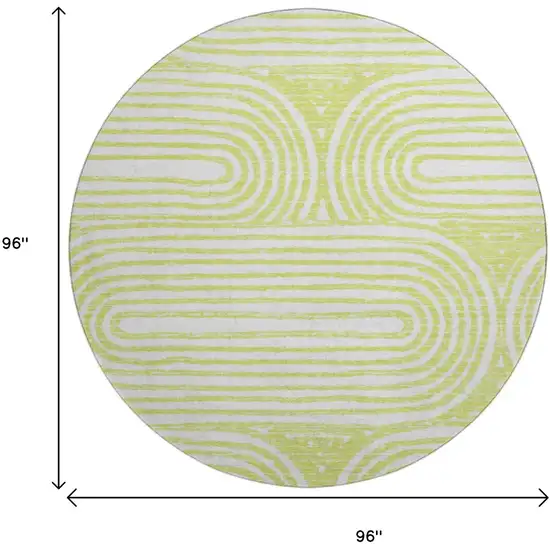 8' Green And Ivory Geometric Distressed Washable Round Rug With UV Protection Photo 9