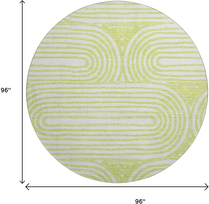 8' Green And Ivory Geometric Distressed Washable Round Rug With UV Protection Photo 9