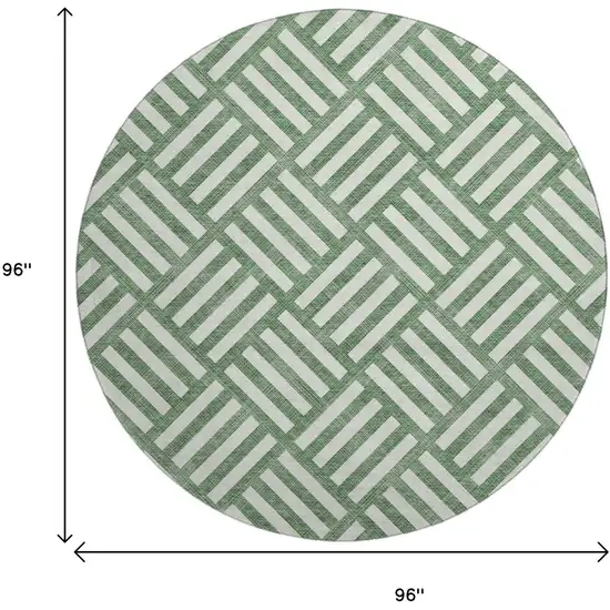 8' Green And Ivory Geometric Washable Round Rug With UV Protection Photo 3