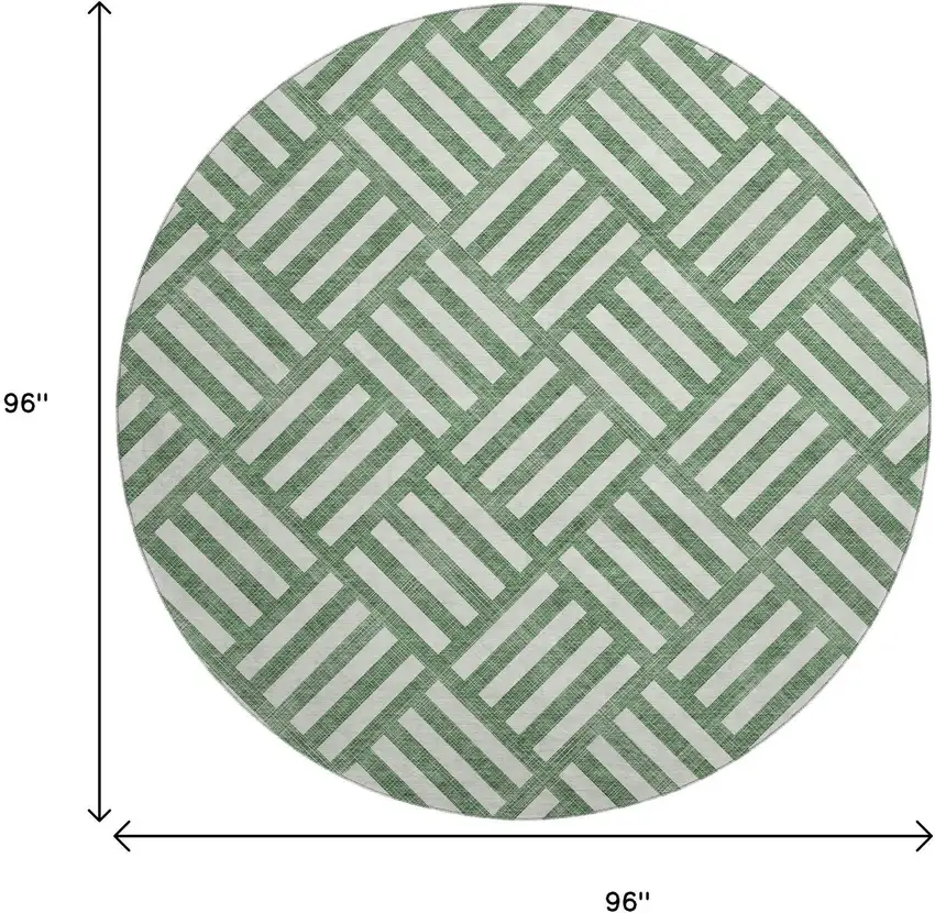 8' Green And Ivory Geometric Washable Round Rug With UV Protection Photo 3