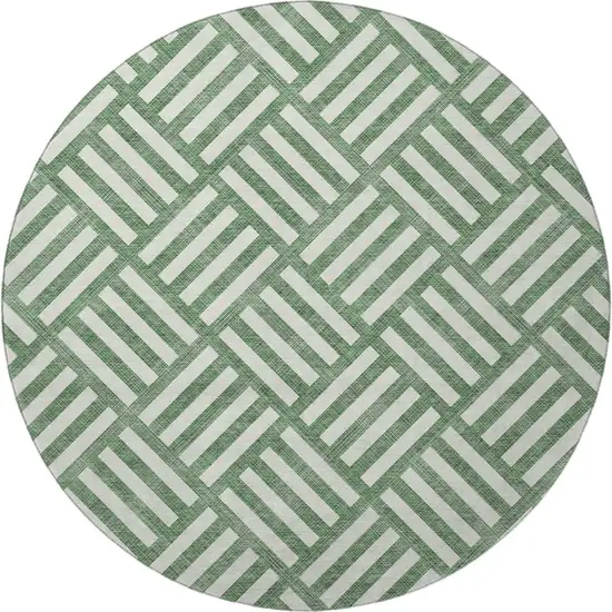 8' Green And Ivory Geometric Washable Round Rug With UV Protection Photo 4